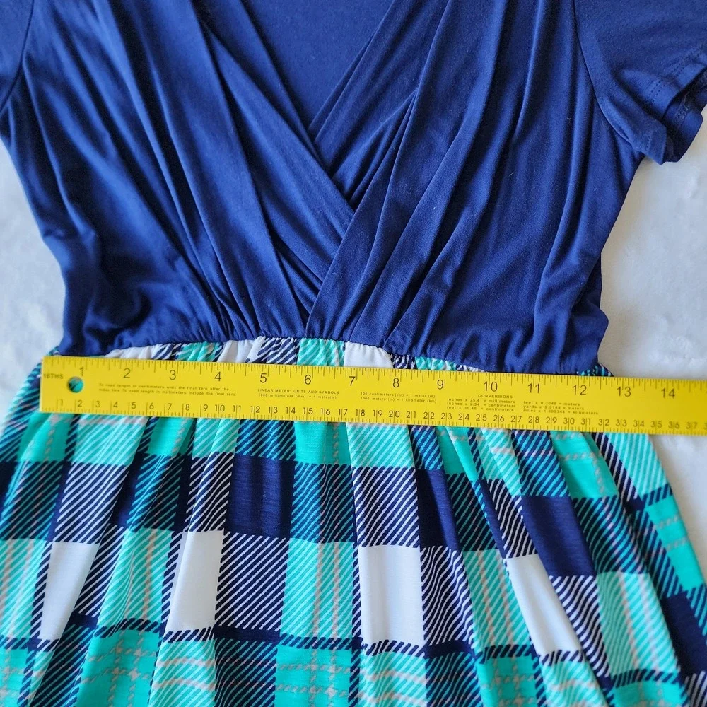 ModCloth‎ Gilli Dress Womens Small  Turquoise Plaid Stretch Comfort Party Office - Picture 8 of 14